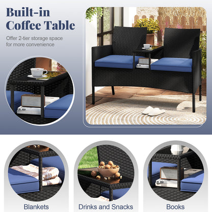 Patio Loveseat with Built-in Table for Backyard Porch, Navy Patio Conversation Sets at Gallery Canada