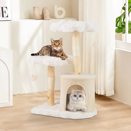 Cute Solid Wood Cat Tree Natural Branch Modern Flower Cat Tower with Sisal Scratching Posts, Beige Cat Trees Condos & Scratchers at Gallery Canada