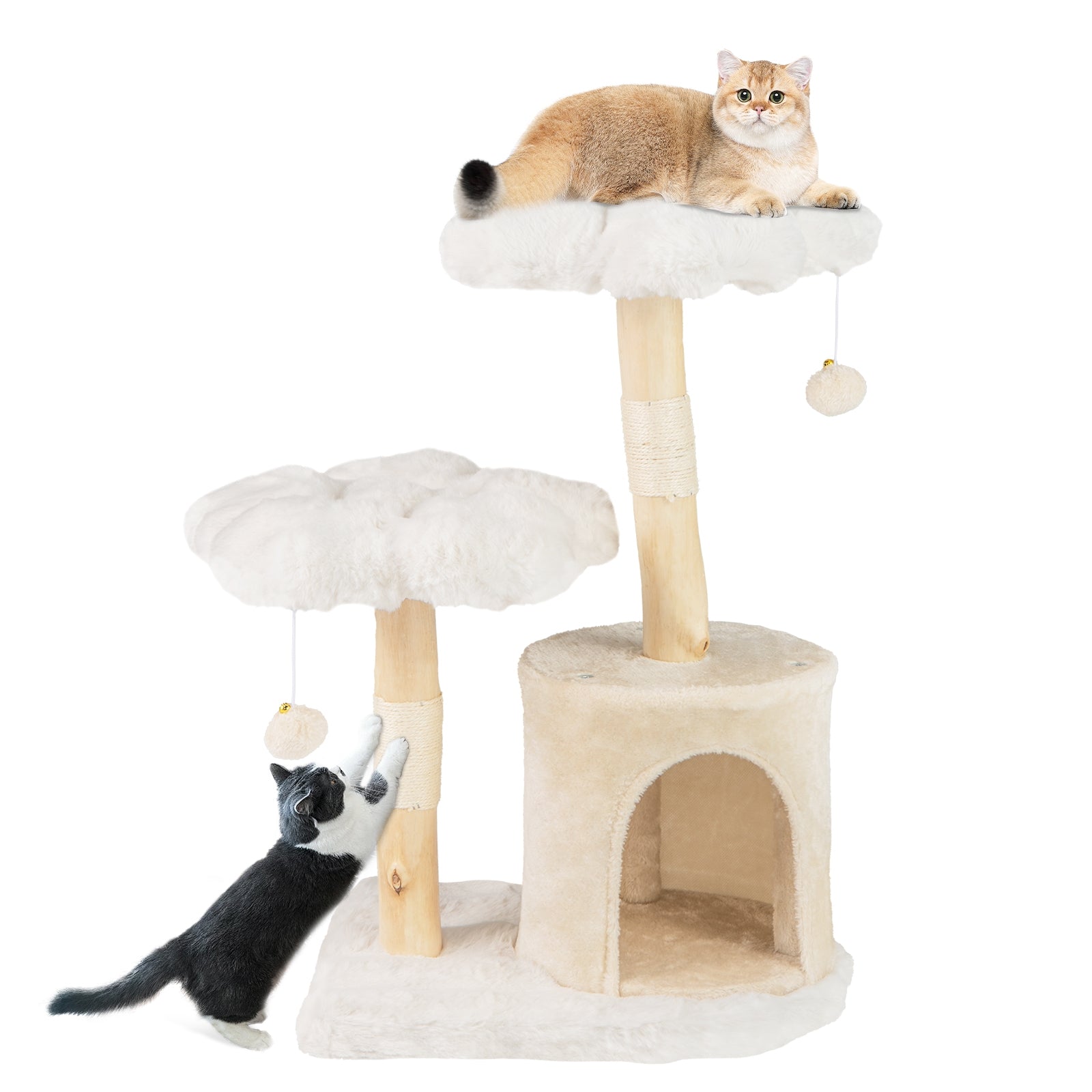 Cute Solid Wood Cat Tree Natural Branch Modern Flower Cat Tower with Sisal Scratching Posts, Beige Cat Trees Condos & Scratchers Beige at Gallery Canada