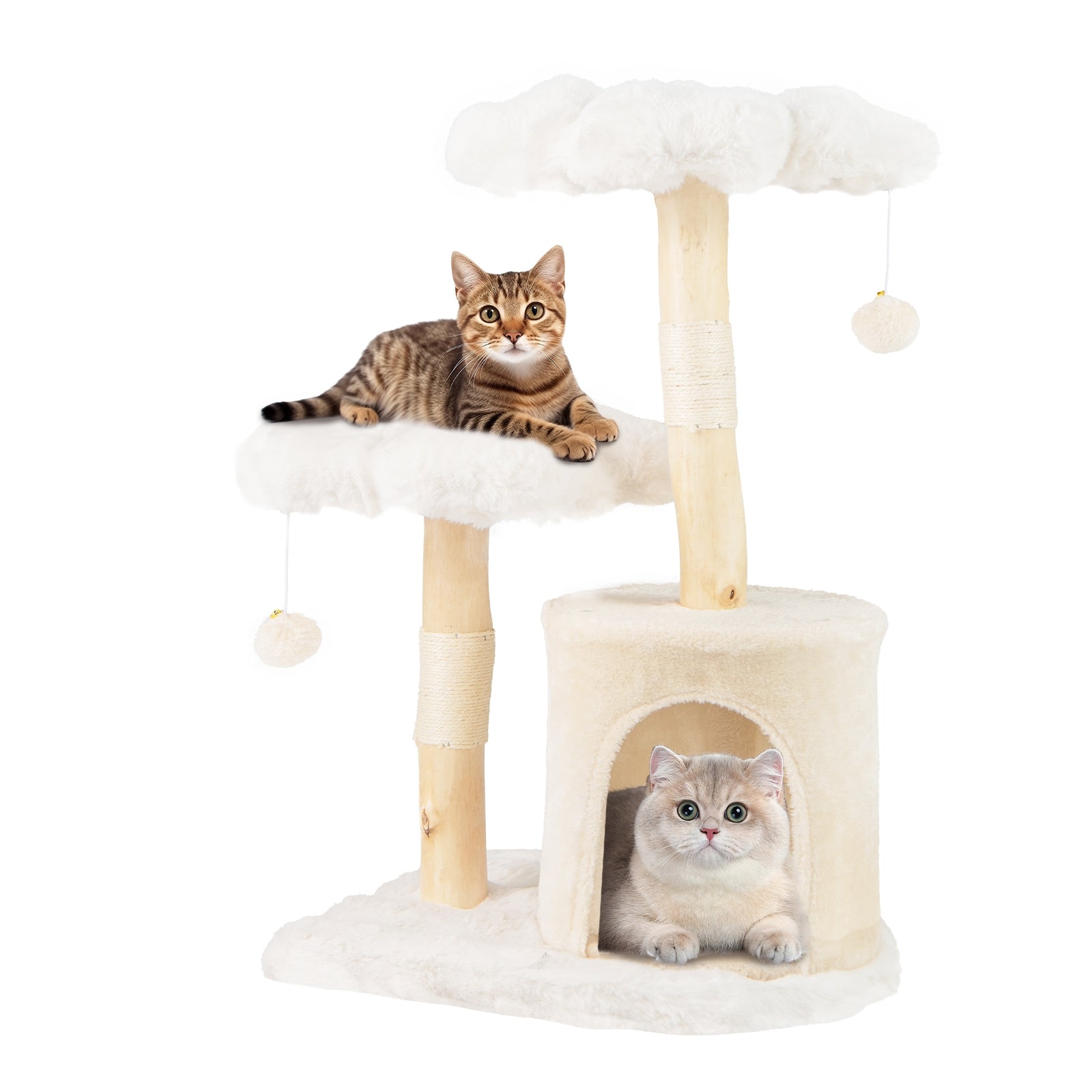 Cute Solid Wood Cat Tree Natural Branch Modern Flower Cat Tower with Sisal Scratching Posts, Beige Cat Trees Condos & Scratchers at Gallery Canada