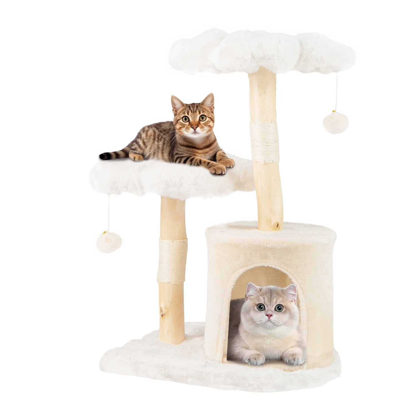 Cute Solid Wood Cat Tree Natural Branch Modern Flower Cat Tower with Sisal Scratching Posts, Beige Cat Trees Condos & Scratchers at Gallery Canada