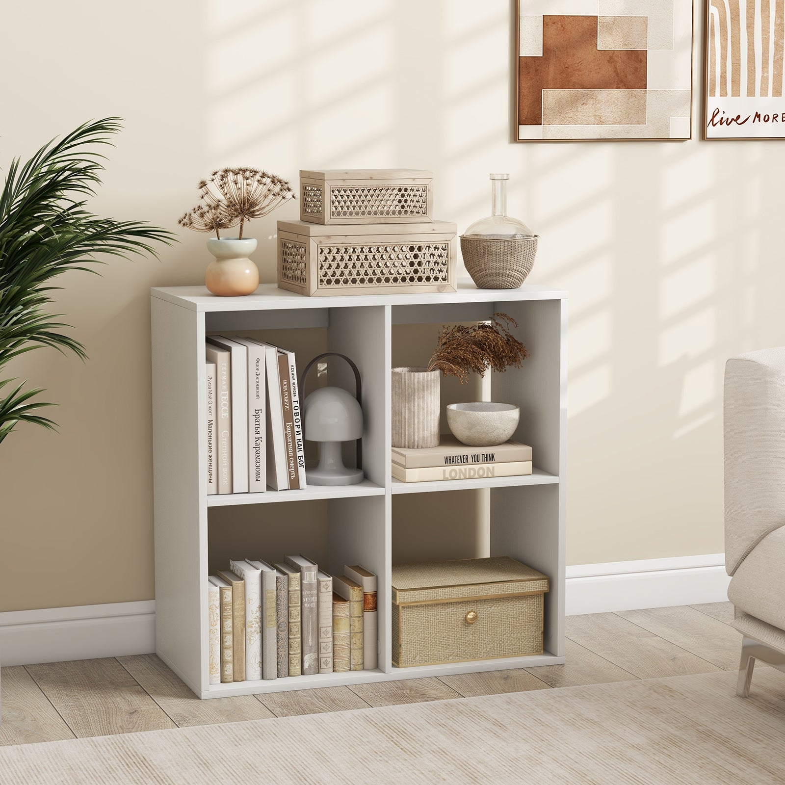 4 Cube Bookshelf with Back Guardrail for Living Room Bedroom, White Bookcases at Gallery Canada