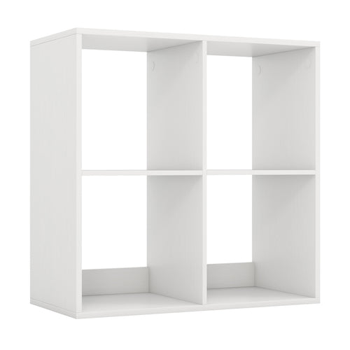 4 Cube Bookshelf with Back Guardrail for Living Room Bedroom, White