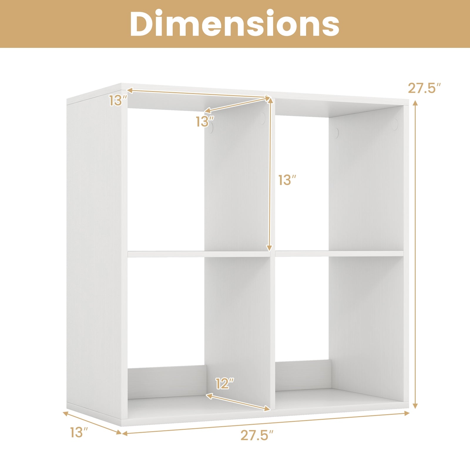 4 Cube Bookshelf with Back Guardrail for Living Room Bedroom, White Bookcases at Gallery Canada