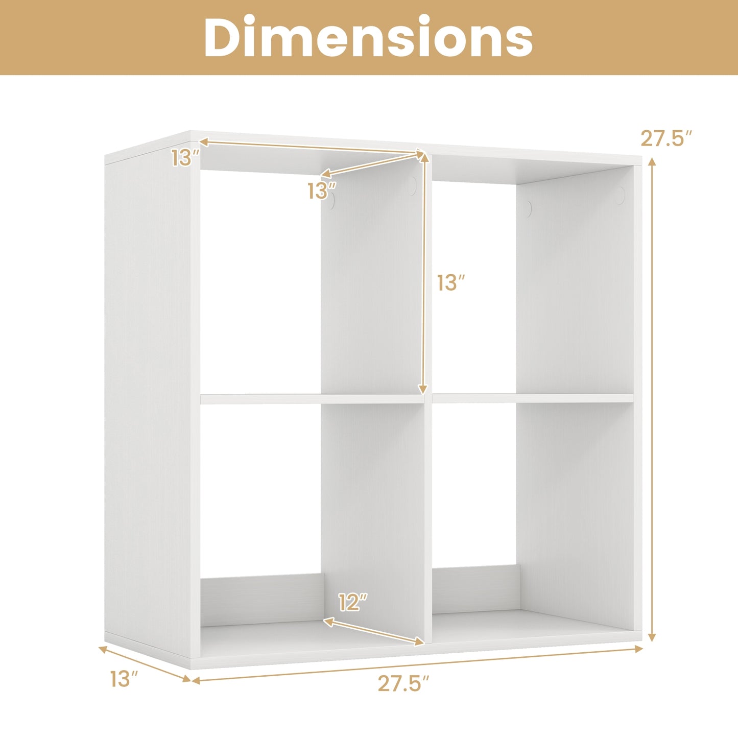 4 Cube Bookshelf with Back Guardrail for Living Room Bedroom, White Bookcases at Gallery Canada