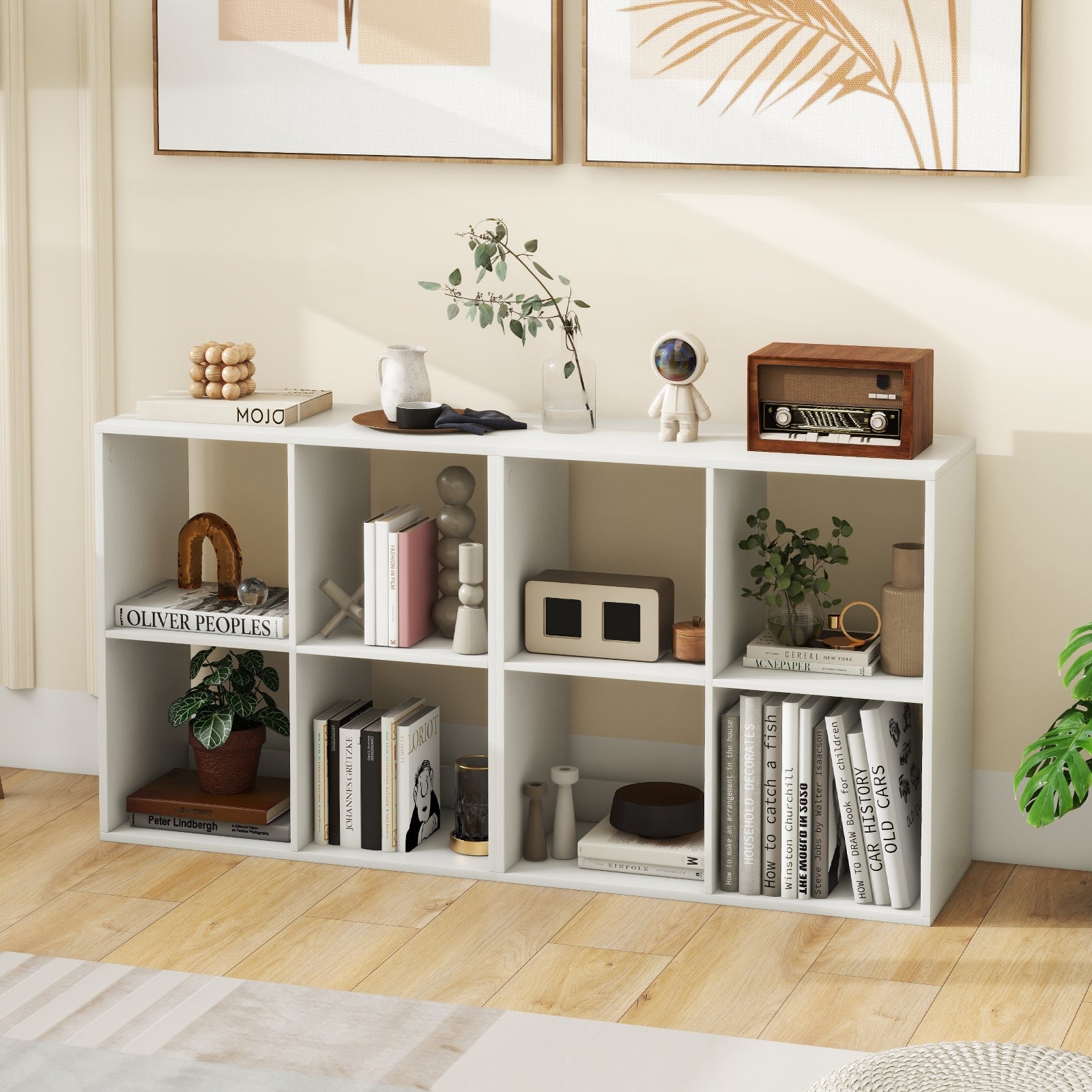 4 Cube Bookshelf with Back Guardrail for Living Room Bedroom, White Bookcases at Gallery Canada