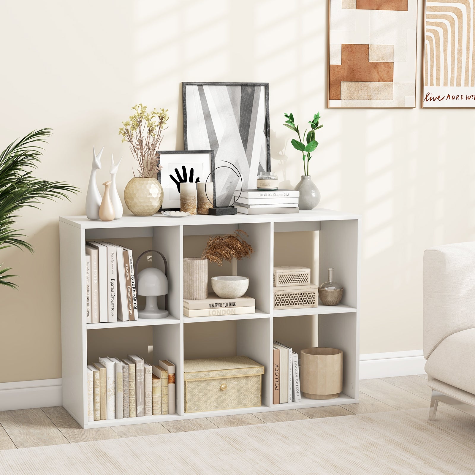 6 Cube Bookshelf with Back Guardrail for Living Room Bedroom, White Bookcases at Gallery Canada