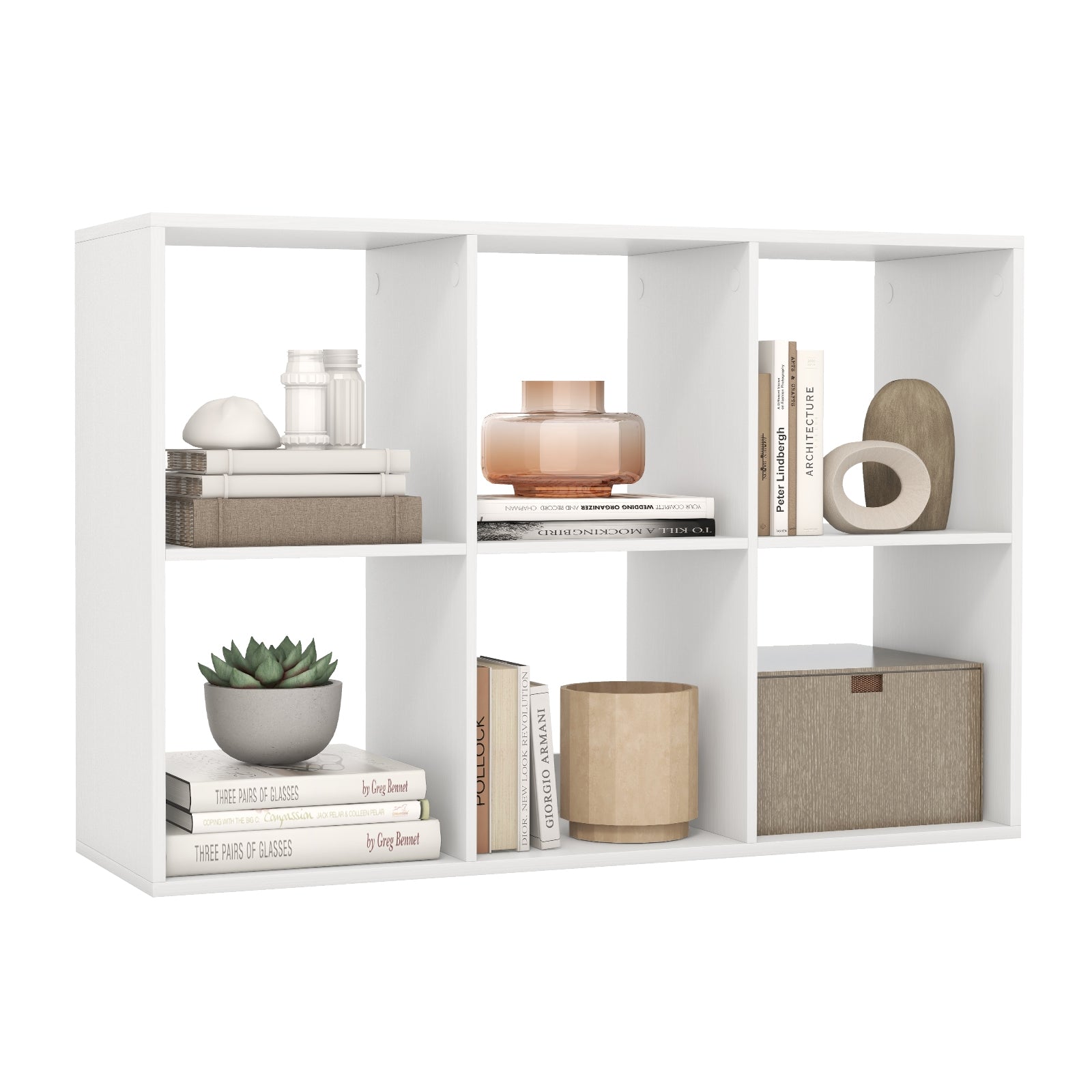 6 Cube Bookshelf with Back Guardrail for Living Room Bedroom, White Bookcases at Gallery Canada