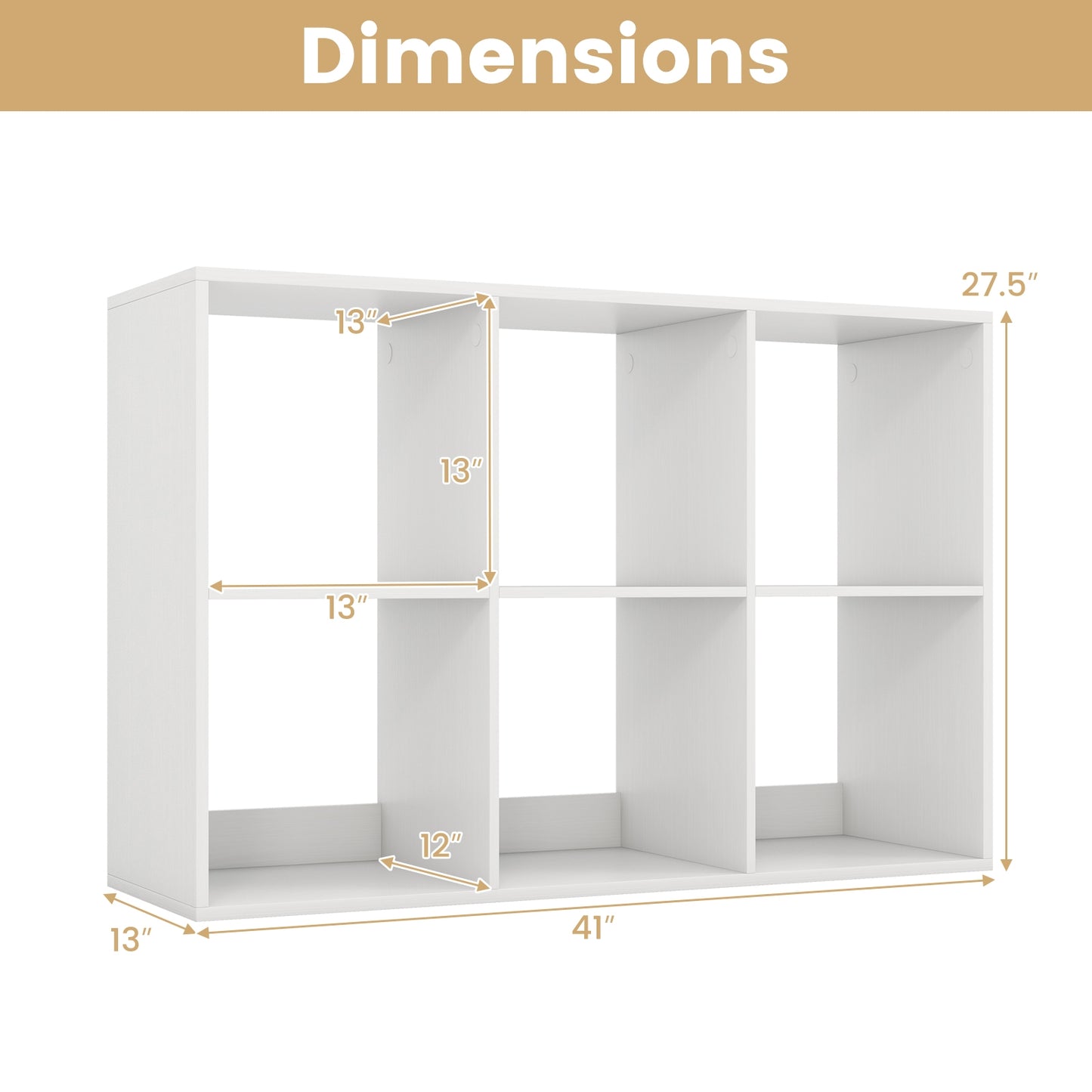 6 Cube Bookshelf with Back Guardrail for Living Room Bedroom, White Bookcases at Gallery Canada