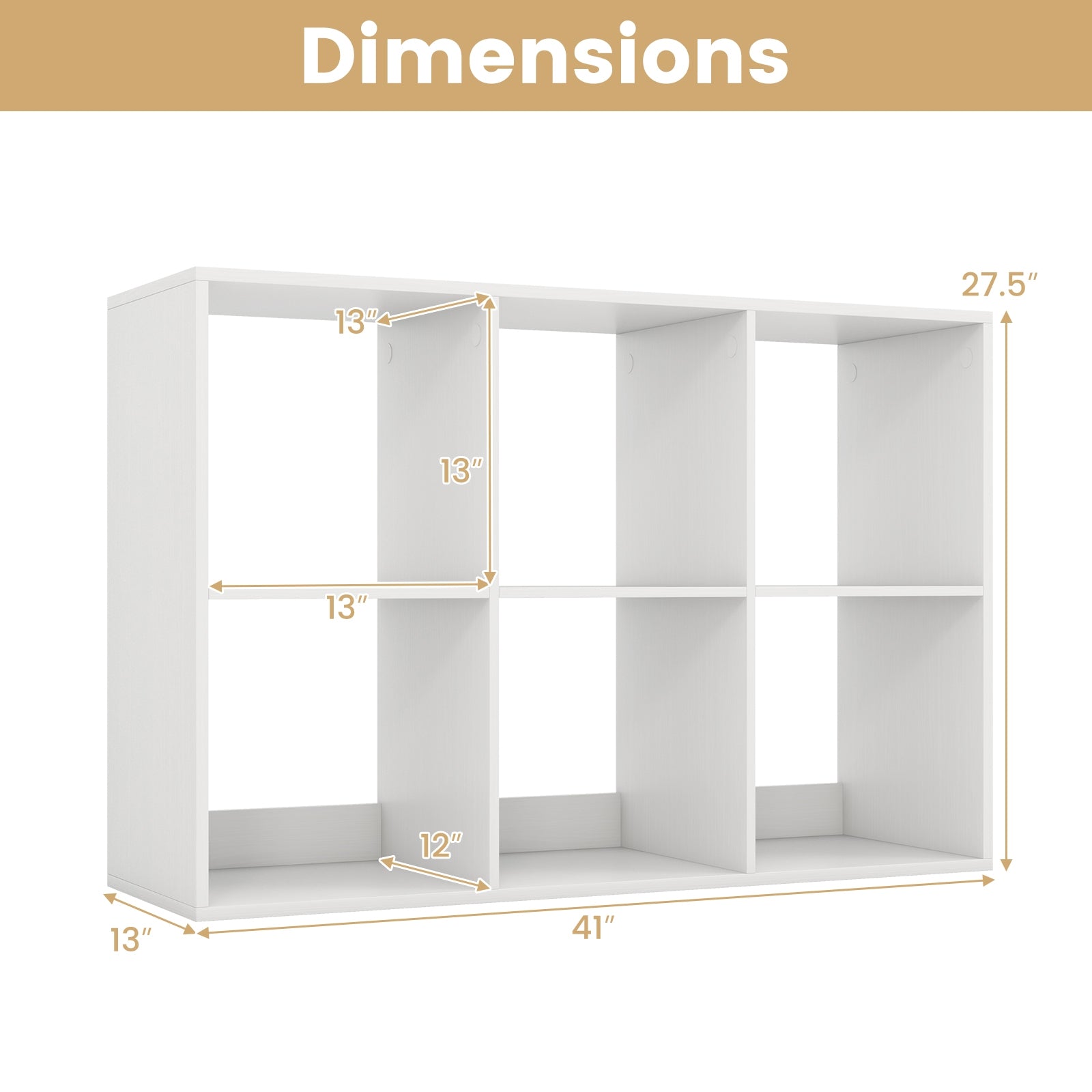 6 Cube Bookshelf with Back Guardrail for Living Room Bedroom, White Bookcases at Gallery Canada