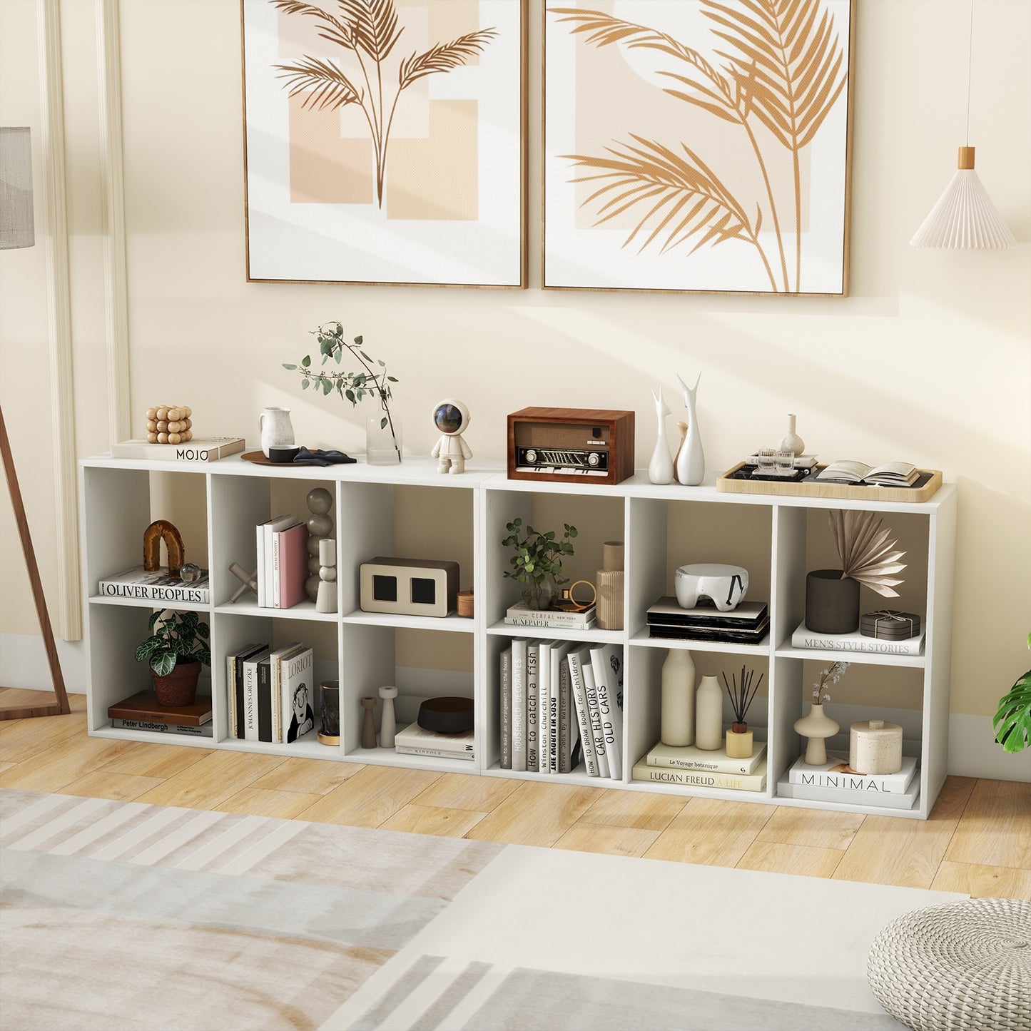 6 Cube Bookshelf with Back Guardrail for Living Room Bedroom, White Bookcases at Gallery Canada