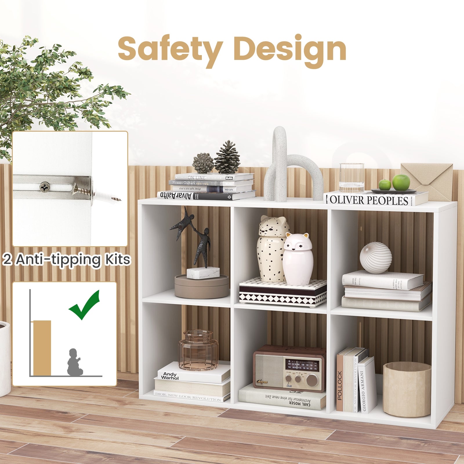 6 Cube Bookshelf with Back Guardrail for Living Room Bedroom, White Bookcases at Gallery Canada