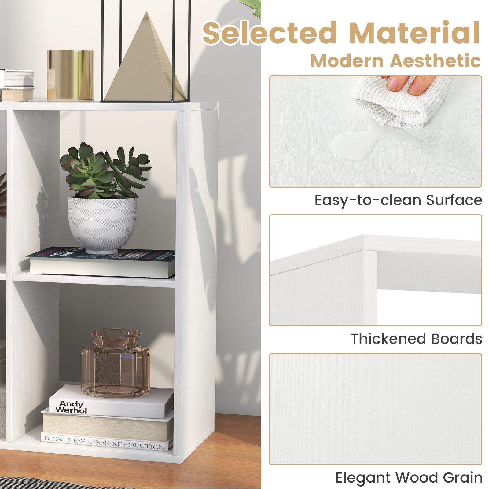 6 Cube Bookshelf with Back Guardrail for Living Room Bedroom, White Bookcases at Gallery Canada