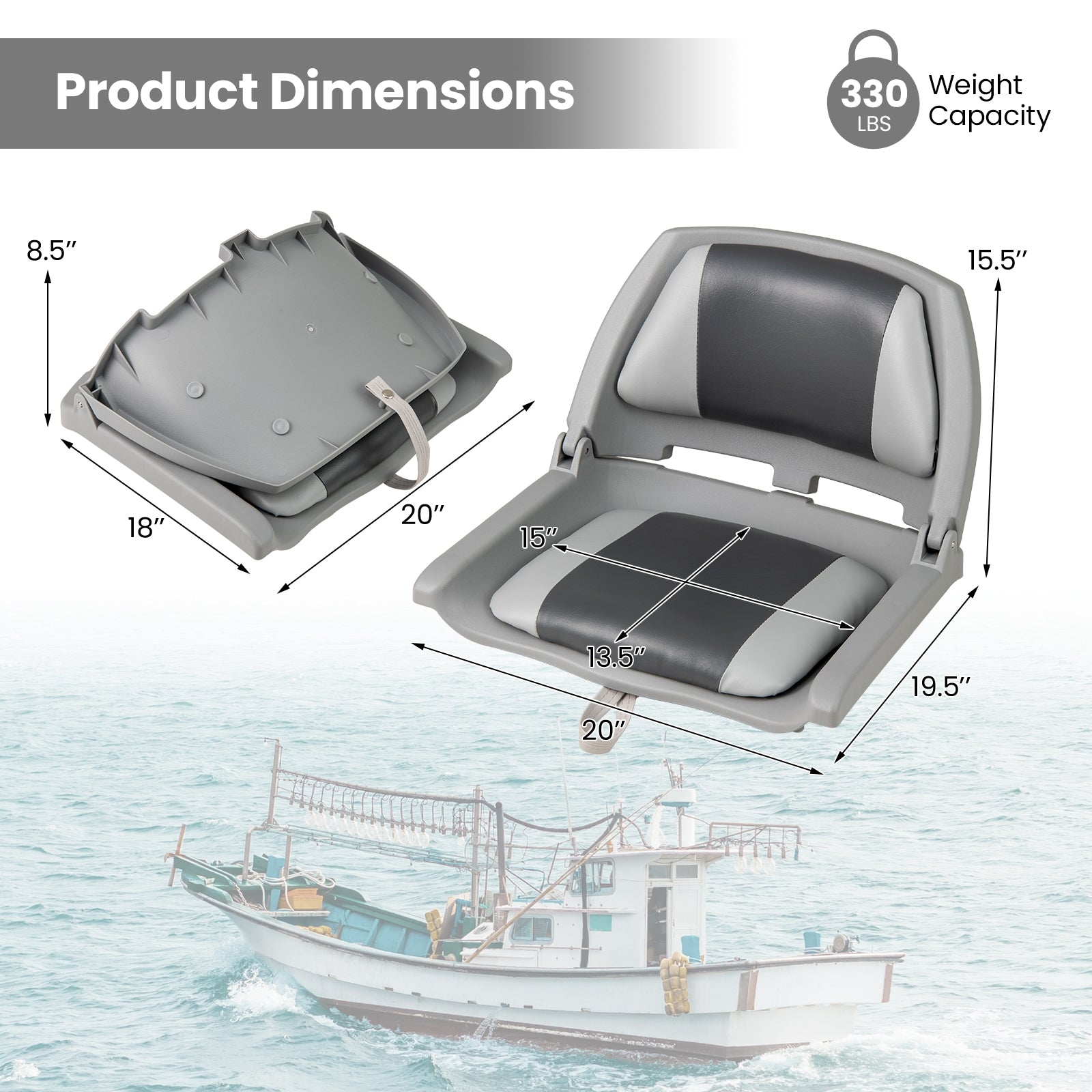Boat Seat Folding Low Back Boat Chair with Marine-Grade PVC, White Water Sports at Gallery Canada