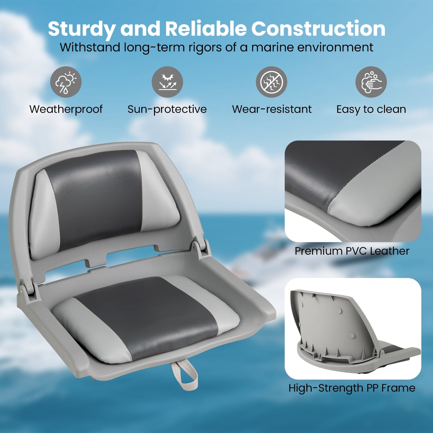 Boat Seat Folding Low Back Boat Chair with Marine-Grade PVC, White Water Sports at Gallery Canada