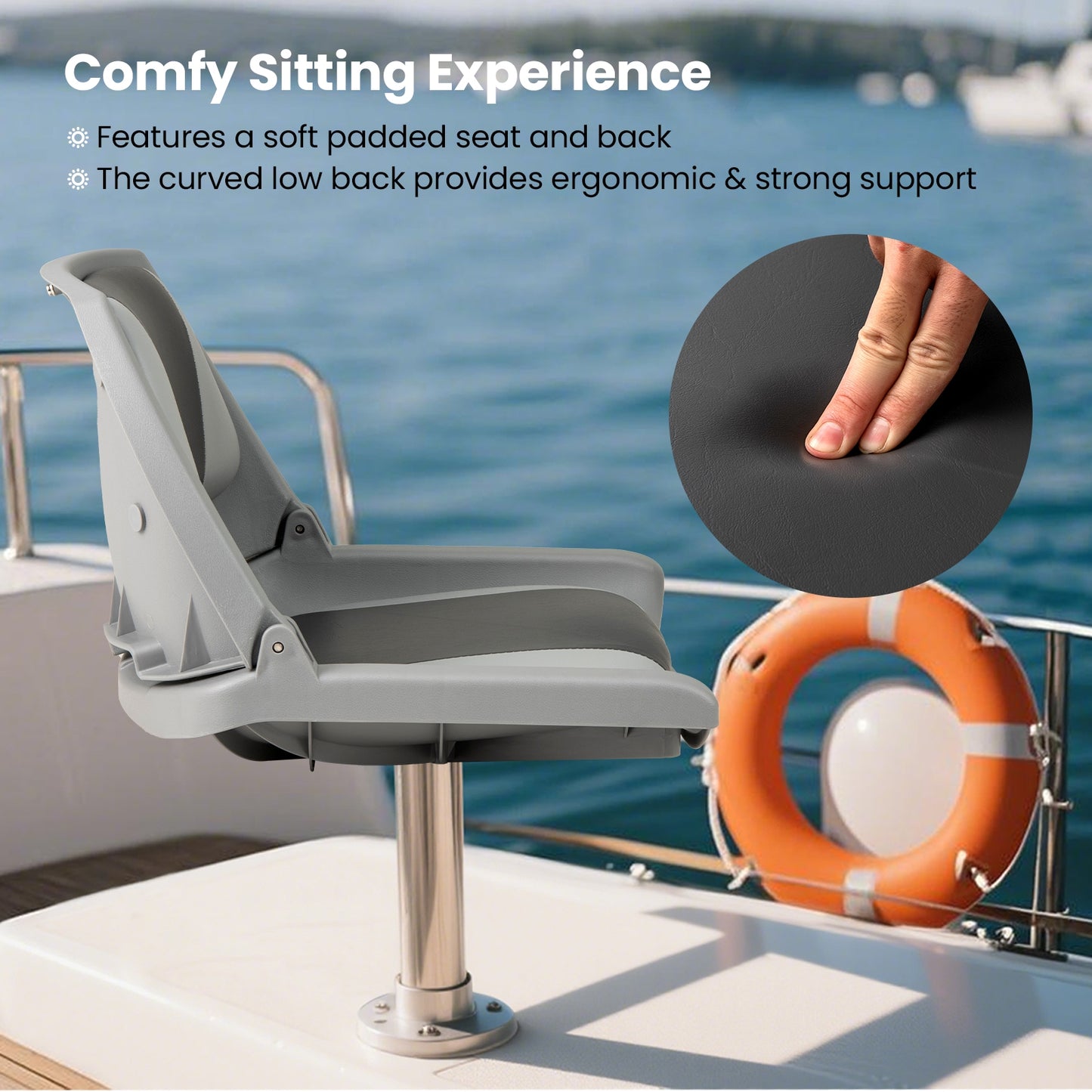 Boat Seat Folding Low Back Boat Chair with Marine-Grade PVC, White Water Sports at Gallery Canada