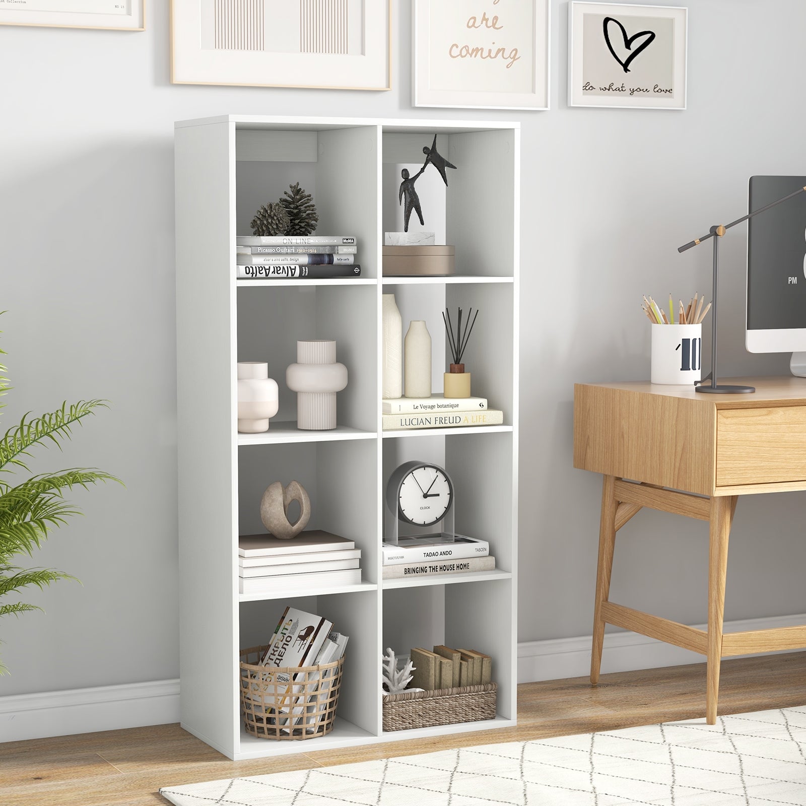 8 Cube Bookshelf with Back Guardrail for Living Room Bedroom, White Bookcases at Gallery Canada