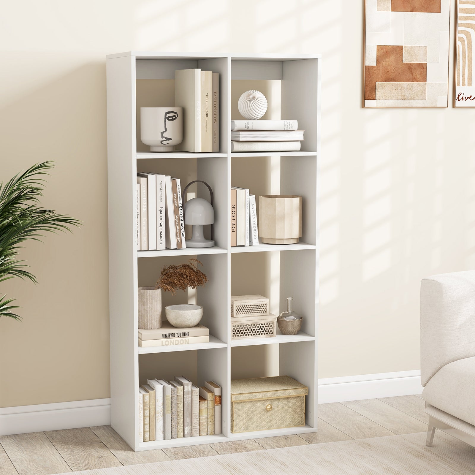 8 Cube Bookshelf with Back Guardrail for Living Room Bedroom, White Bookcases at Gallery Canada