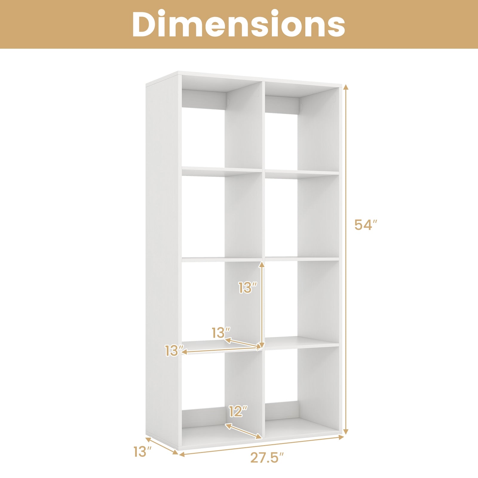 8 Cube Bookshelf with Back Guardrail for Living Room Bedroom, White Bookcases at Gallery Canada