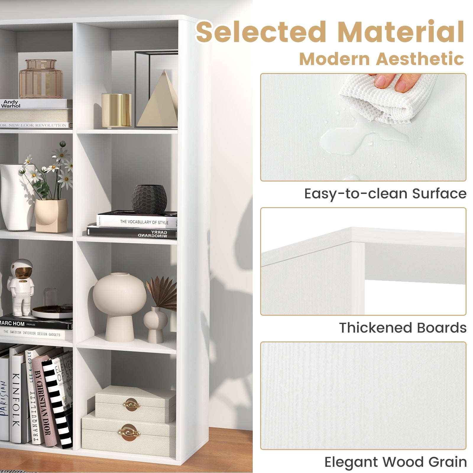 8 Cube Bookshelf with Back Guardrail for Living Room Bedroom, White Bookcases at Gallery Canada