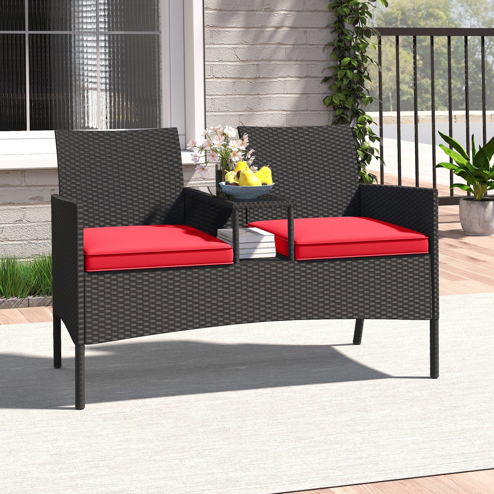 Patio Loveseat with Built-in Table for Backyard Porch, Red Patio Conversation Sets at Gallery Canada