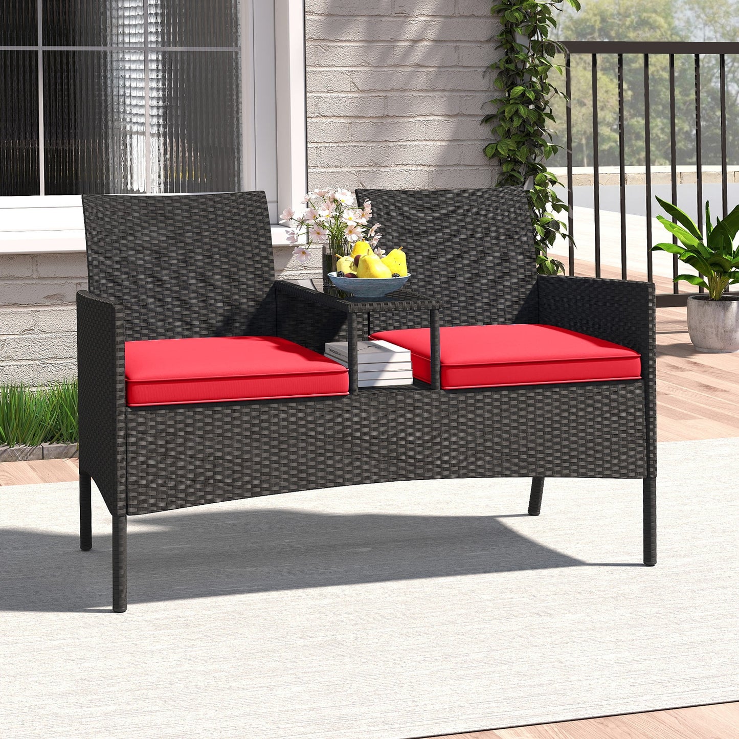 Patio Loveseat with Built-in Table for Backyard Porch, Red Patio Conversation Sets at Gallery Canada
