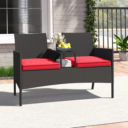 Patio Loveseat with Built-in Table for Backyard Porch, Red Patio Conversation Sets at Gallery Canada