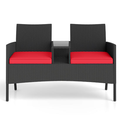 Patio Loveseat with Built-in Table for Backyard Porch, Red Patio Conversation Sets Red at Gallery Canada