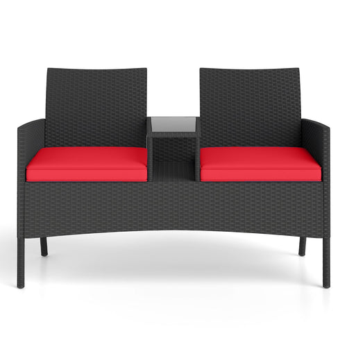 Patio Loveseat with Built-in Table for Backyard Porch, Red