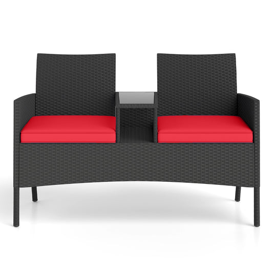 Patio Loveseat With Built-In Table, Red Patio Conversation Sets Red at Gallery Canada
