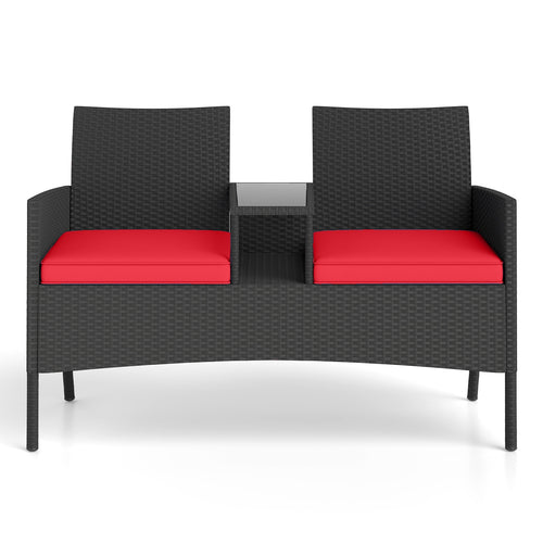 Patio Loveseat With Built-In Table, Red