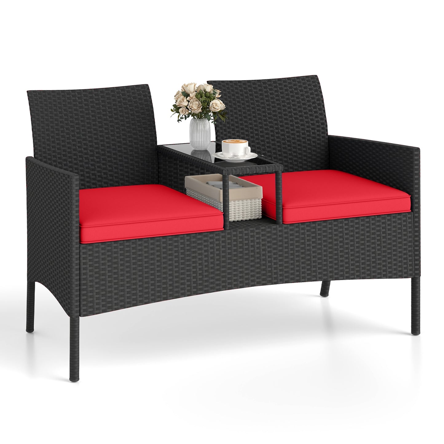 Patio Loveseat with Built-in Table for Backyard Porch, Red Patio Conversation Sets at Gallery Canada