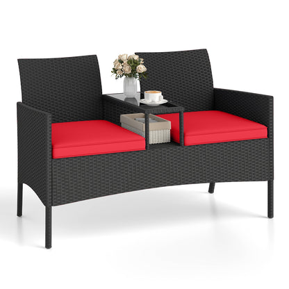 Patio Loveseat with Built-in Table for Backyard Porch, Red Patio Conversation Sets at Gallery Canada