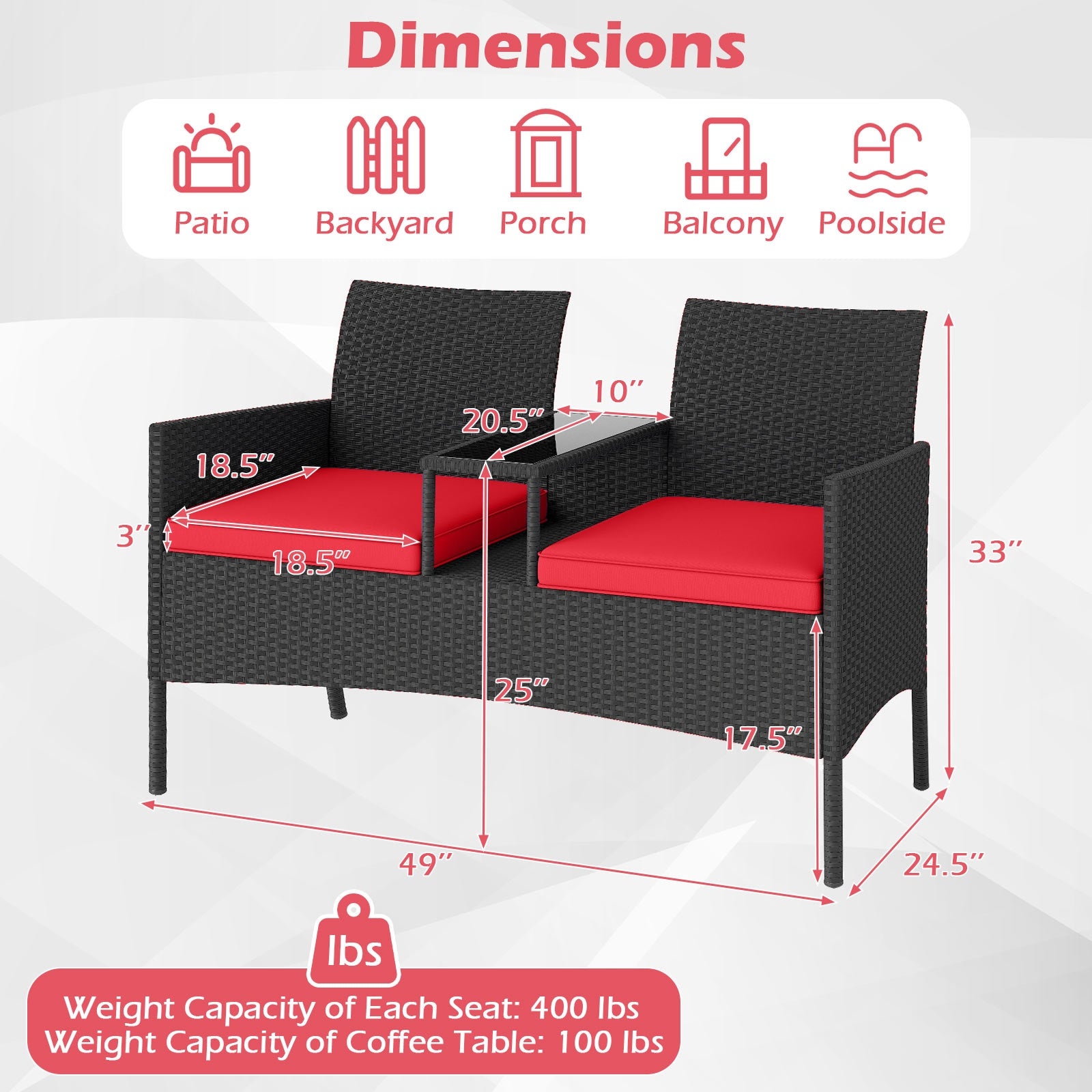 Patio Loveseat with Built-in Table for Backyard Porch, Red Patio Conversation Sets at Gallery Canada