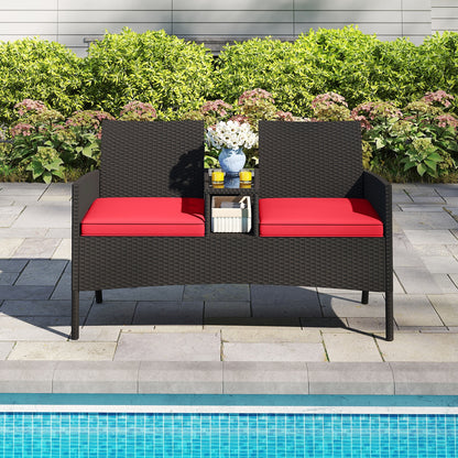 Patio Loveseat with Built-in Table for Backyard Porch, Red Patio Conversation Sets at Gallery Canada