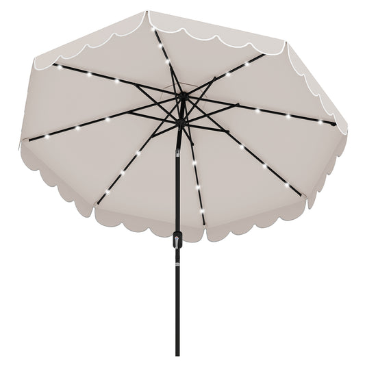 9.3 Feet Solar Patio Umbrella, 24 LED Lights, Vented Top, Ruffles, Beige Outdoor Umbrellas Beige at Gallery Canada