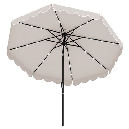 9.3 Feet Solar Patio Umbrella, 24 LED Lights, Vented Top, Ruffles, Beige Outdoor Umbrellas at Gallery Canada