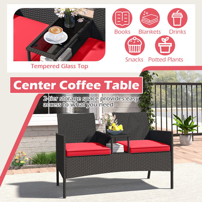 Patio Loveseat with Built-in Table for Backyard Porch, Red Patio Conversation Sets at Gallery Canada