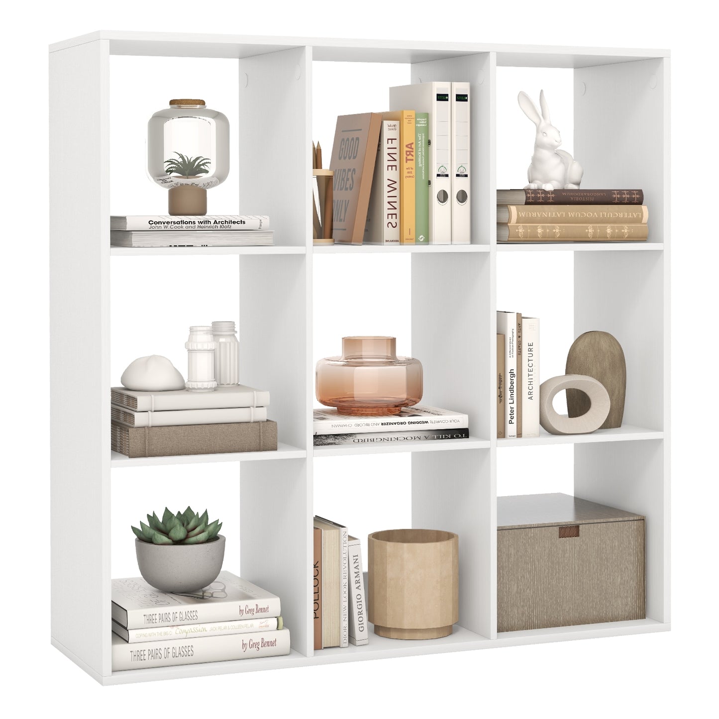 9 Cube Bookshelf with Back Guardrail for Living Room Bedroom, White Bookcases at Gallery Canada