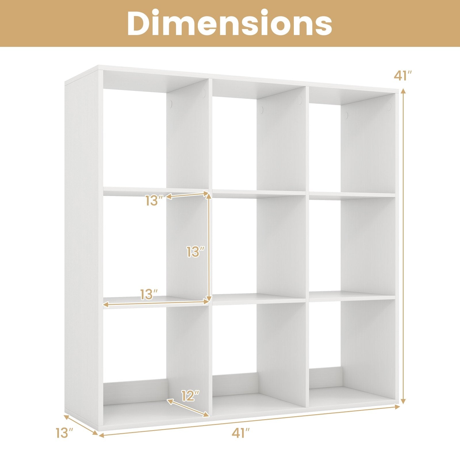 9 Cube Bookshelf with Back Guardrail for Living Room Bedroom, White Bookcases at Gallery Canada