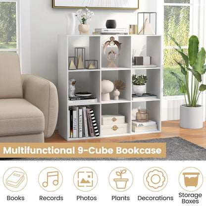 9 Cube Bookshelf with Back Guardrail for Living Room Bedroom, White Bookcases at Gallery Canada