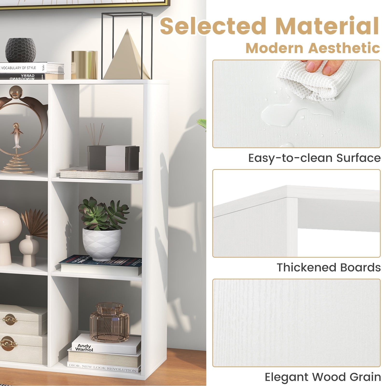 9 Cube Bookshelf with Back Guardrail for Living Room Bedroom, White Bookcases at Gallery Canada