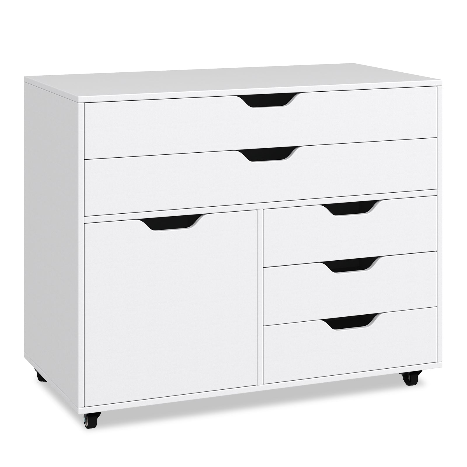 Modern Vertical 5-Drawer Mobile Chest with Door 5 Casters-White , White File Cabinets at Gallery Canada