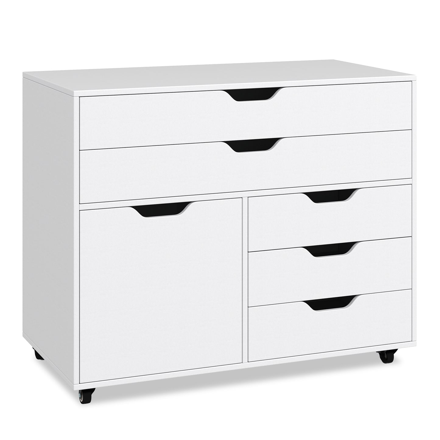 Modern Vertical 5-Drawer Mobile Chest With Door, 5 Casters, White File Cabinets White at Gallery Canada