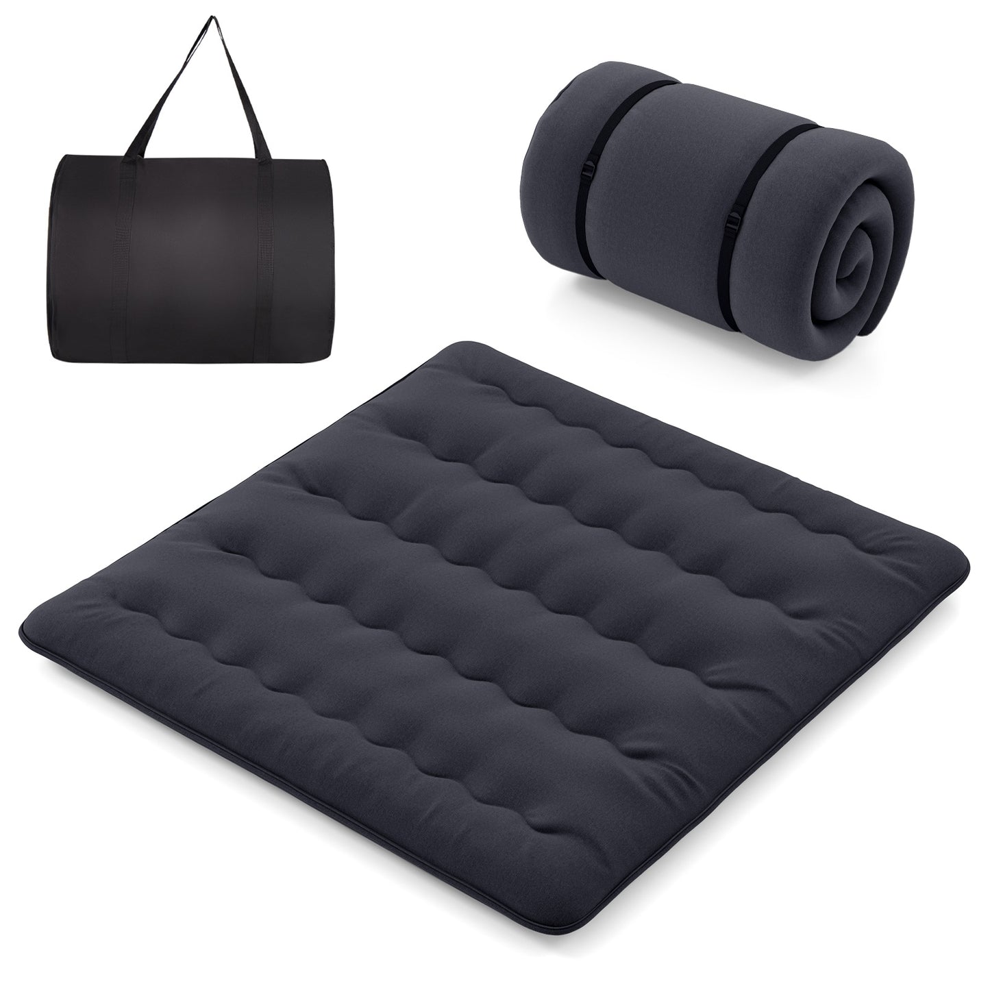 Matelas Futon avec Housse Lavable, Tapis Pliable, Taille King, Noir