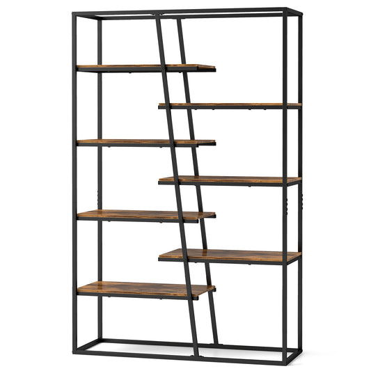 71-Inch 7-Tier Industrial Bookcase, Heavy-Duty Metal Frame, Rustic Brown Bookcases Rustic Brown at Gallery Canada