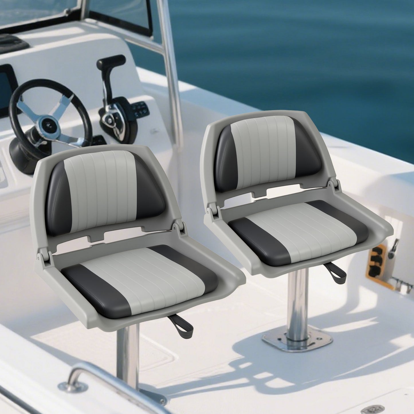 Boat Seat Folding Low Back Boat Chair with Marine-Grade PVC, Gray Water Sports at Gallery Canada