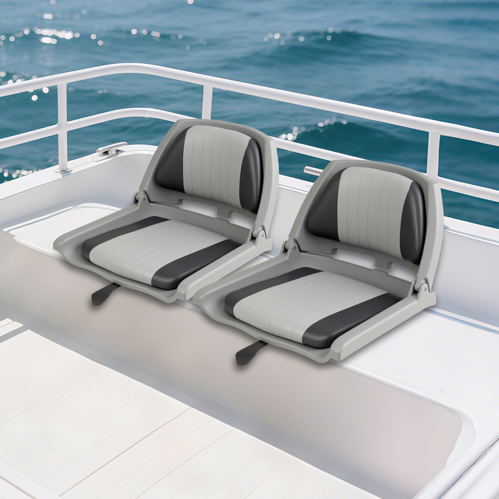 Boat Seat Folding Low Back Boat Chair with Marine-Grade PVC, Gray Water Sports at Gallery Canada