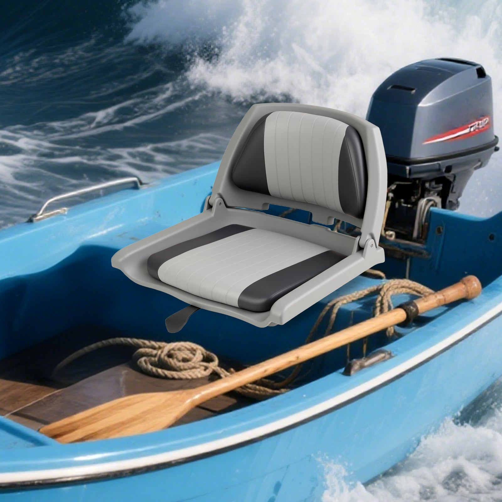 Boat Seat Folding Low Back Boat Chair with Marine-Grade PVC, Gray Water Sports at Gallery Canada