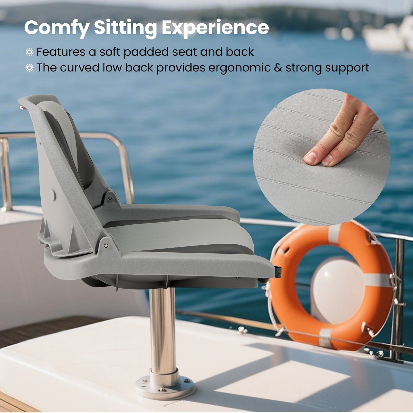 Boat Seat Folding Low Back Boat Chair with Marine-Grade PVC, Gray Water Sports at Gallery Canada